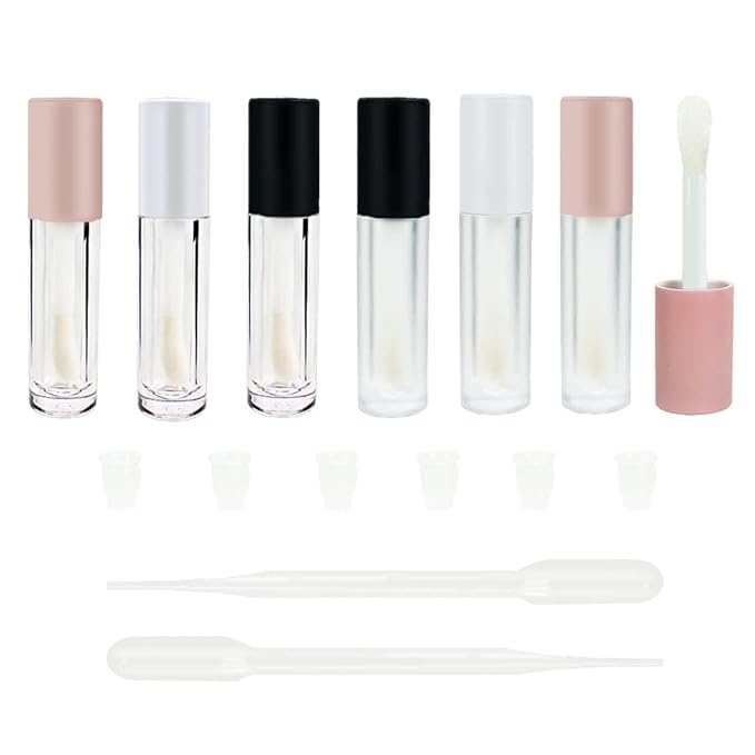 COSIDEA 24 pcs Empty 5ml big brush Frosted lip gloss tube White round lipgloss tubes container with big doe foot wand