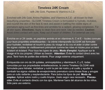 GLO24K Timeless Anti-Aging Cream with 24k Gold, Potent Peptides, and Vitamins A,C,E and Retinol
