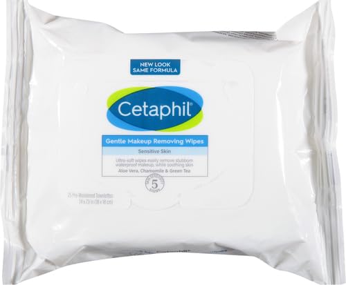 Cetaphil Gentle Makeup Removing Face Wipes, Daily Cleansing Facial Towelettes Gently Remove Makeup, Fragrance and Alcohol Free, 25 Count (Pack of 12)
