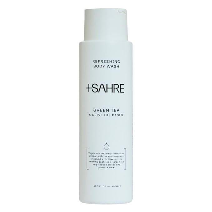+SAHRE Natural Body Wash – Olive Oil & Green Tea | Antioxidant-Rich | Vegan, Paraben-Free | 13.5 fl oz