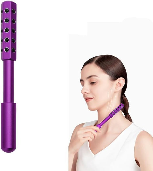Betypura 30-Stone Facial Roller - Cooling Face & Neck Massager Tool for Skin Rejuvenation | 360° Contouring with Germanium Stones & Aircraft Aluminum | Portable 7.6" Beauty Roller - Purple
