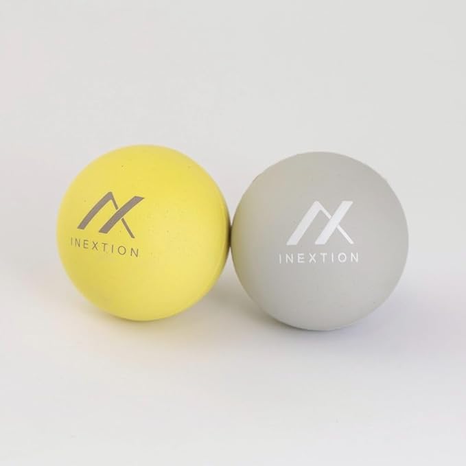 Therapy Massage Balls (2-Pack), High-Density Fascia Balls for Targeted Muscle Relaxation & Daily Recovery - 50D & 65D Hardness Options (Serene Gray + Dawn Yellow (65D+50D))