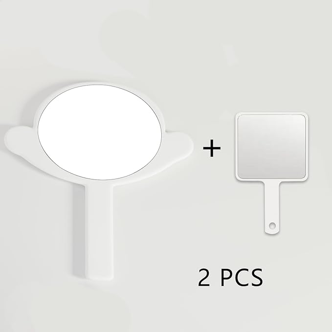 Hand Mirror for Men, 2 Pcs Salon Barber Hairdressing Hand Mirrors with Handle, Multi-Purpose Compact Travel Makeup Mirror, Big + Small Personal Bathroom Mirror (White, 7.09" Lx 9.06" W)