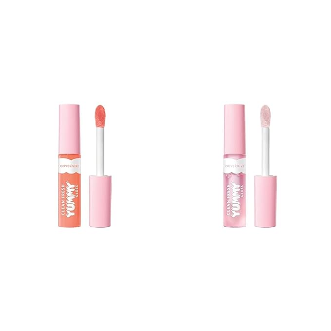 COVERGIRL Clean Fresh Yummy Gloss Lip Gloss 2-Pack - Peach Out! & Let's Get Fizzical Sheer Vegan Lip Gloss with Hyaluronic Acid and Antioxidants
