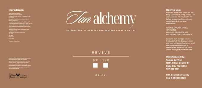 Tampa Bay Tan, Tan Alchemy, Revive Anti-Aging 11% Med-Dark DHA Sunless Airbrush Spray Tanning Solution (Gallon)