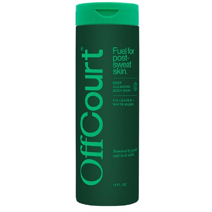 OffCourt Sulfate-Free Body Wash for Men & Women - Non-Drying Exfoliator with Glycolic & Lactic Acids Leaves Skin Fresh & Smooth with Fig Leaves and White Musk Scent, 14 Fl. Oz (Pack of 1)
