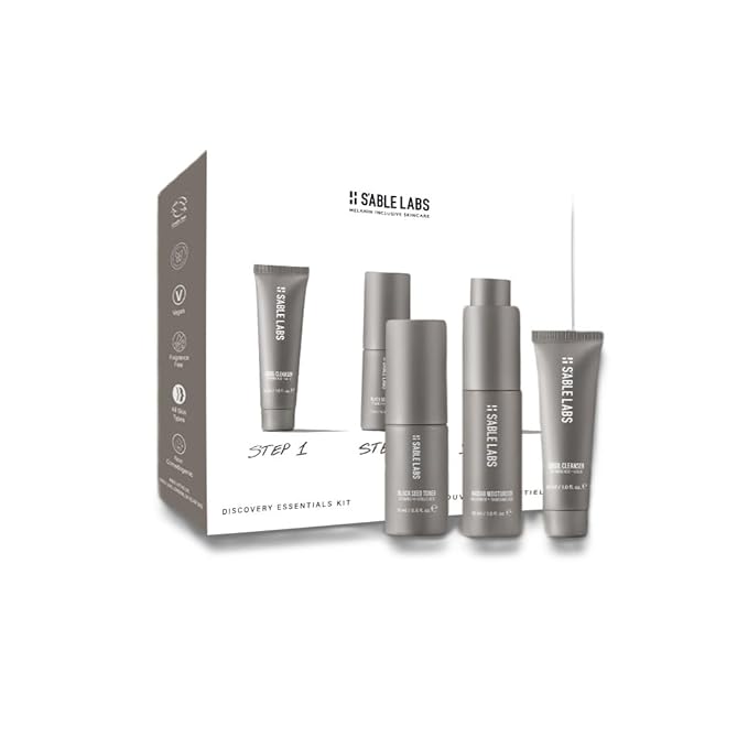 S'ABLE Labs - Essentials Discovery Set | Cleanse, Balance, Replenish | 3-Piece Set-Mini Sizes Qasil Cleanser, Black Seed Toner + Baobab Moisturizer | Melanin-Inclusive Skincare (Packaging May Vary)