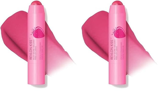 Revlon Lip Balm, Kiss Tinted Lip Balm, Face Makeup with Lasting Hydration, SPF 20, Infused with Natural Fruit Oils, 025 Fresh Strawberry, 0.09 Oz (Pack of 2)