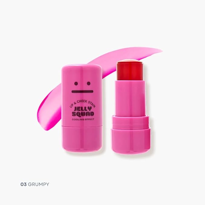 Jelly Squad Lip and Cheek Stain 2 in 1 Tinted Jelly Blush and Lip Stain Long Lasting Lightweight Natural Finish Grumpy Strawberry Red, 0.28 FL.OZ/8G，pack of 1