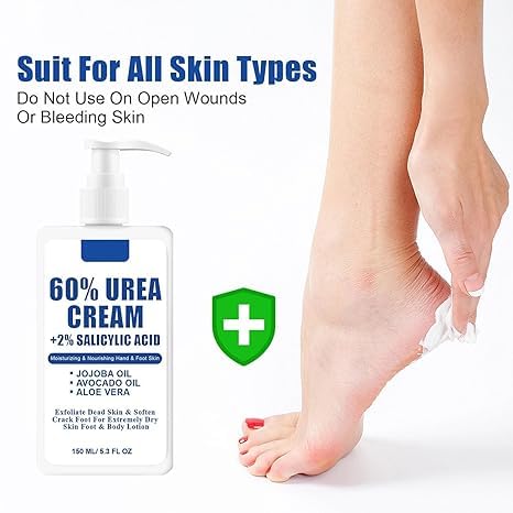 60% Urea Cream for Feet, Urea Foot Hand Cream Knees Heel for Dry Cracked with 2% Salicylic Acid Hydrates & Nourish Foot Care for Softening and Moisturizing Smoothing Skin Women Men Lotion 5.3oz