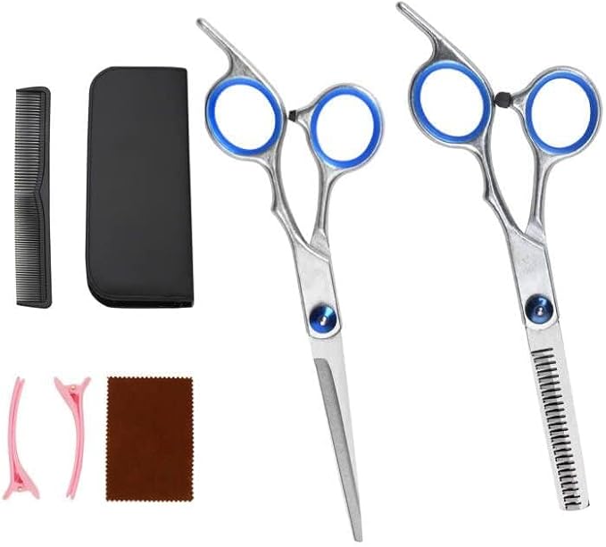 Hair Cutting Scissors Hair Thinning Texturizing Shears Hairdressing Shears With Detachable Finger Ring for Barber/Men/Women/Salon&Home (Blue)