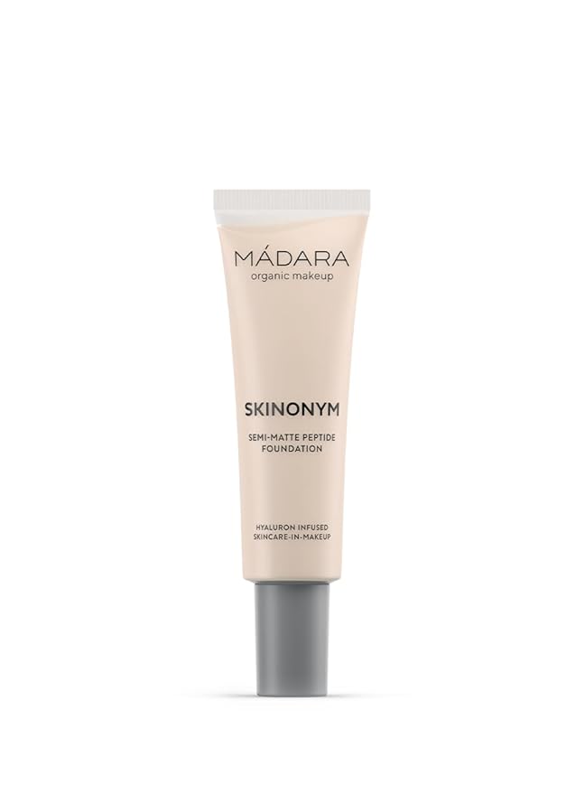 MÁDARA Organic Skincare |SKINONYM Semi-Matte Peptide Foundation, #10 PORCELAIN, 30ml – Natural foundation with collagen-supporting peptides, Semi-matte finish, Buildable coverage, Skincare benefits