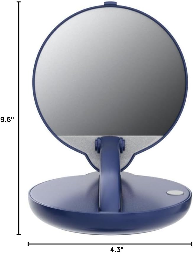 Floxite 15X mag magnification compact mirror with light, LED magnifying handheld lighted travel folding makeup mirror, Tabletop mount, Portable, Small hand pocket, Desk, Vanity, Round Glass