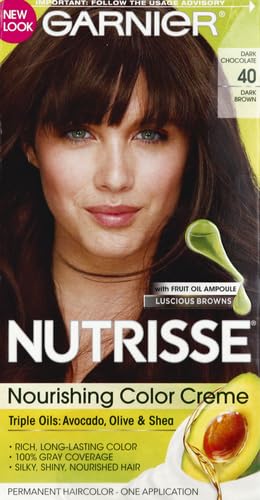 Garnier Hair Color Nutrisse Nourishing Creme, 40 Dark Brown (Dark Chocolate) Permanent Hair Dye, 1 Count (Packaging May Vary) (Pack of 2)