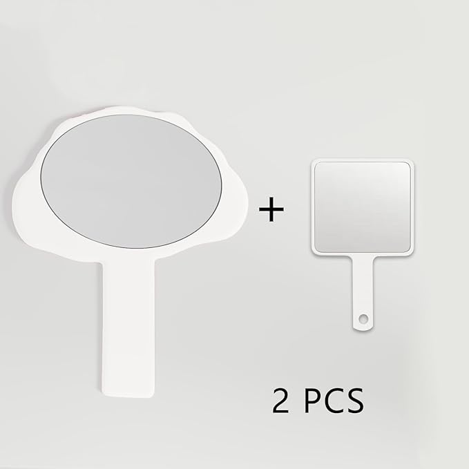 2 Pcs Hand Mirrors with Handle, Salon Barber Hairdressing Hand Mirror,Multi-Purpose Compact Travel Makeup Pocket Mirror, Gift for Women/Mens (White, 5.91" Lx 7.87" W)