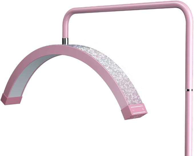 Bling Half Moon Lash Light | Dimmable LED Diamond Esthetician Light for Eyelash Techs - LED Floor Lash Lamp with Adjustable Height, Touch Control & Stable Base | Warm & Cool Tones | Pink Diamond