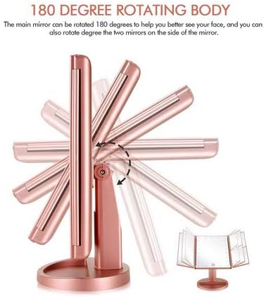 Trifold Makeup Mirror Vanity Mirror with Lights,1X 2X 3X Magnification,Touch Control,Adjustable Rotation,Dual Power Supply,Portable Travel Cosmetic Mirror,Birthday Gifts for Women,Teengirls