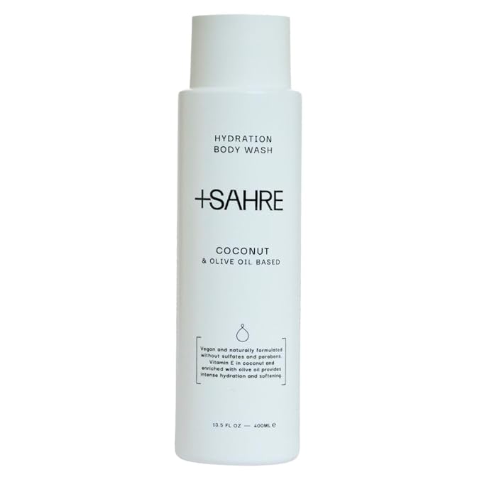 +SAHRE Natural Body Wash – Olive Oil & Coconut | Antioxidant-Rich | Vegan, Paraben-Free | 13.5 fl oz