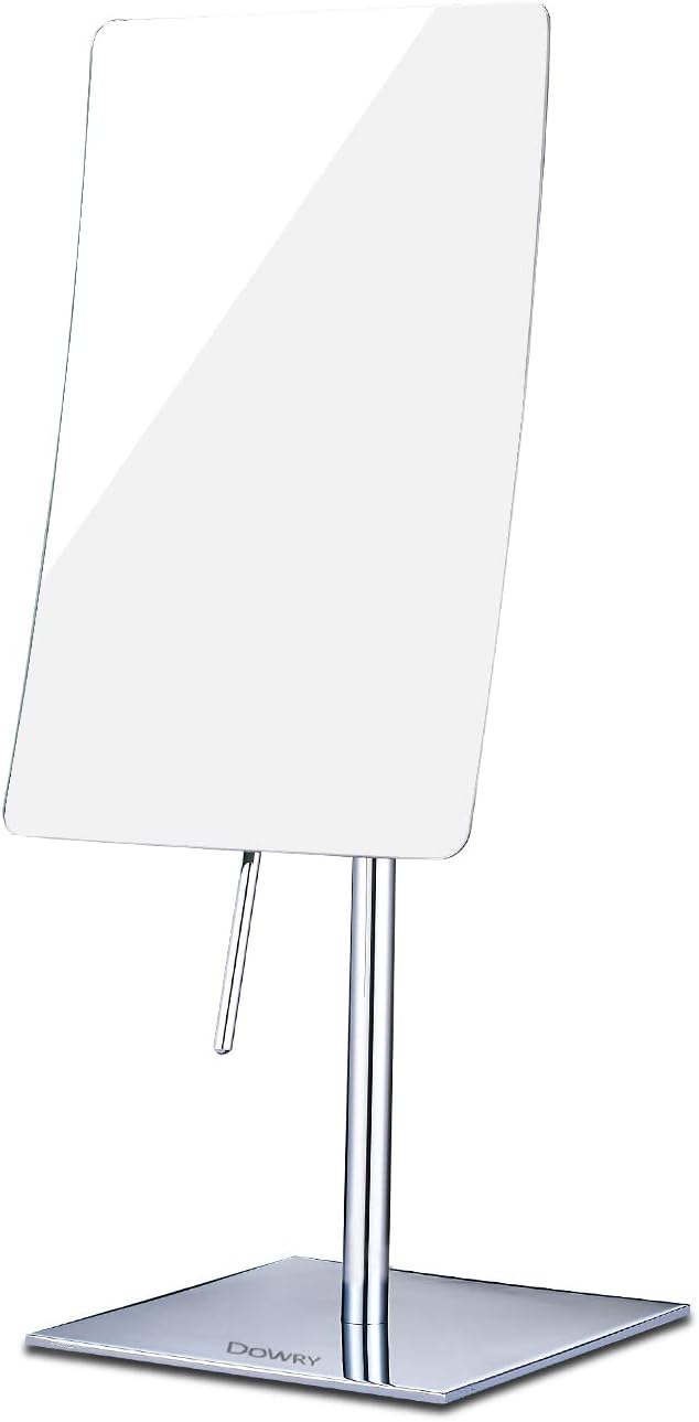 DOWRY 5X Tabletop Magnifying Makeup Mirror Adjustable Rectangular Vanity Mirror for Bedroom 304 Stainless Steel Gifts for Women Wife Mom Teengirls Polished Chrome