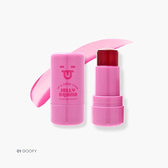 Jelly Squad Lip and Cheek Stain 2 in 1 Tinted Jelly Blush and Lip Stain Long Lasting Lightweight Natural Finish Goofy Cherry Pink, 0.28 FL.OZ/8G，pack of 1