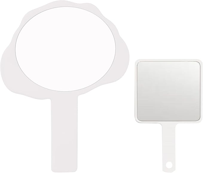 2 Pcs Hand Mirrors with Handle, Salon Barber Hairdressing Hand Mirror,Multi-Purpose Compact Travel Makeup Pocket Mirror, Gift for Women/Mens (White, 5.91" Lx 7.87" W)