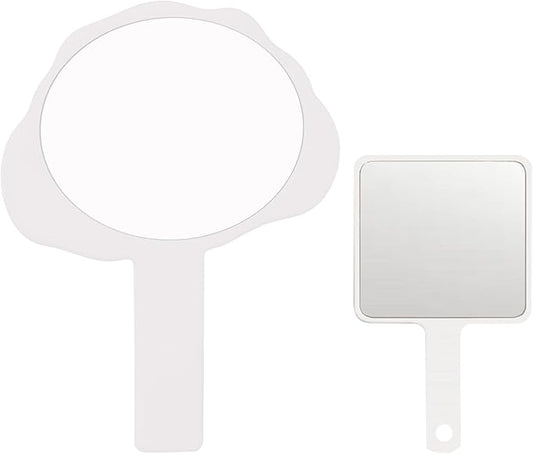 2 Pcs Hand Mirrors with Handle, Salon Barber Hairdressing Hand Mirror,Multi-Purpose Compact Travel Makeup Pocket Mirror, Gift for Women/Mens (White, 5.91" Lx 7.87" W)