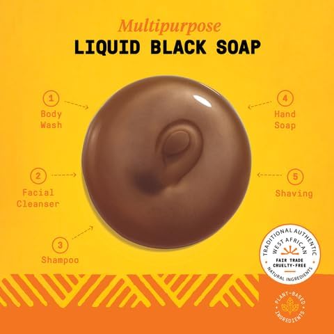 Alaffia Authentic African Black Soap Variety 2-Pack – All-In-One Liquid Soap, Travel-Size Eucalyptus Tea Tree+Full-Size Unscented Body Wash, Face Wash, Shampoo, Shaving Soap