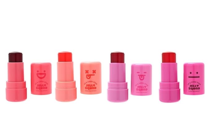 Jelly Squad Lip and Cheek Stain 2 in 1 Tinted Jelly Blush and Lip Stain Long Lasting Lightweight Natural Finish Grumpy Strawberry Red, 0.28 FL.OZ/8G，pack of 1
