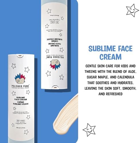 All-Natural Sublime Face Cream for Kids & Tweens, Fragrance-Free, Lightweight, Non-Greasy Face Moisturizer, 50 ml/1.7 fl oz | Skincare for All Types