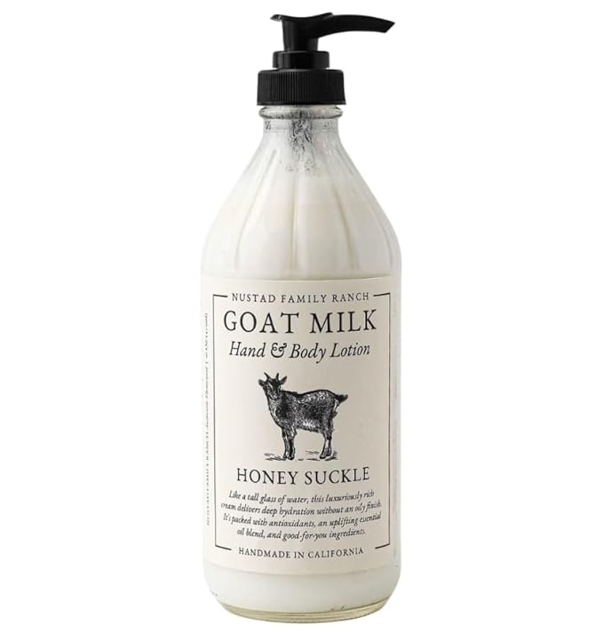 Nustad Family Ranch Goat Milk Body Lotion for Dry Sensitive Skin – Honey Suckle Natural Moisturizer for Face, Hands & Body – Handmade, Fast-Absorbing, Lightweight, Non-Greasy – Multiple Scents 16oz