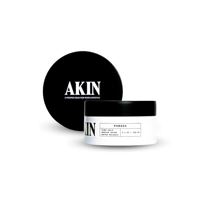AKIN Official Pomade for Men and Women | Medium Shine Firm Hold | Water Based Flake Free | Easy to Wash Out | 3.3oz Travel Friendly