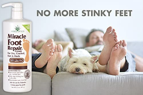 Miracle Foot Repair Cream (8 oz / 3-Pack) Repairs Dry Cracked Heels and Feet, 60% Pure UltraAloe Moisturizes, Softens, and Repairs