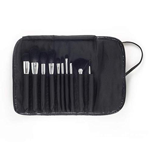 Jerome Alexander 10 Piece Professional-Grade Cosmetic Brush Set with Synthetic Bristles and Chrome Ferrule in Black