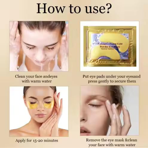 GLOWFINITY 24k Gold Under Eye Patches (10 Pairs), eye mask, Collagen Skin Care Products, Eye Patches for Puffy Eyes, eye masks for dark circles and puffiness