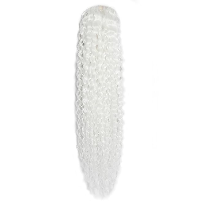 Deep Wave Ponytail Extension for Women 24 Inch White Curly Wavy Ponytail Hair Extensions Drawstring with Clips Short Synthetic Hairpiece for Daily and Party