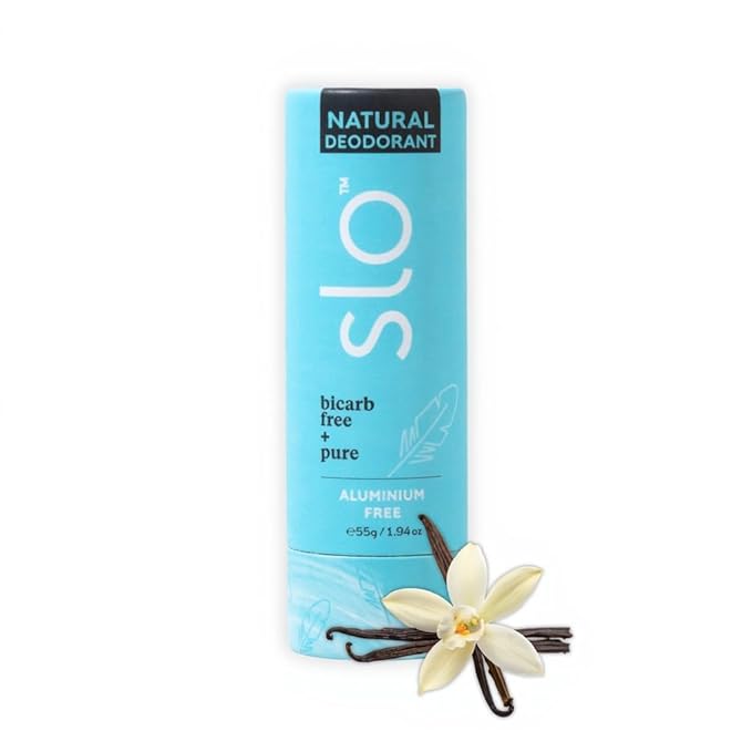 Slo | Sensitive Skin Natural Deodorant - All Natural Ingredients, Vegan & Cruelty Free, Paper Packaging | Bicarb Free + Vanilla, (1.94oz/55g)
