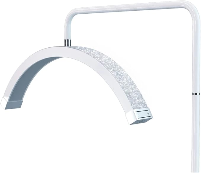 Bling Half Moon Lash Light | Dimmable LED Diamond Esthetician Light for Eyelash Techs - LED Floor Lash Lamp with Adjustable Height, Touch Control & Stable Base | Warm & Cool Tones | White