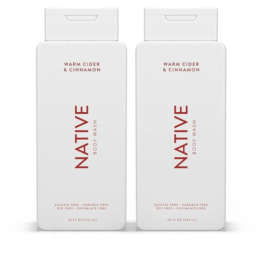 Native Body Wash for Men & Women, Seasonal | Sulfate, Paraben, and Dye Free, with Naturally Derived Clean Ingredients Leaving Skin Soft and Hydrating, Warm Cider & Cinnamon 18 oz - 2 Pk