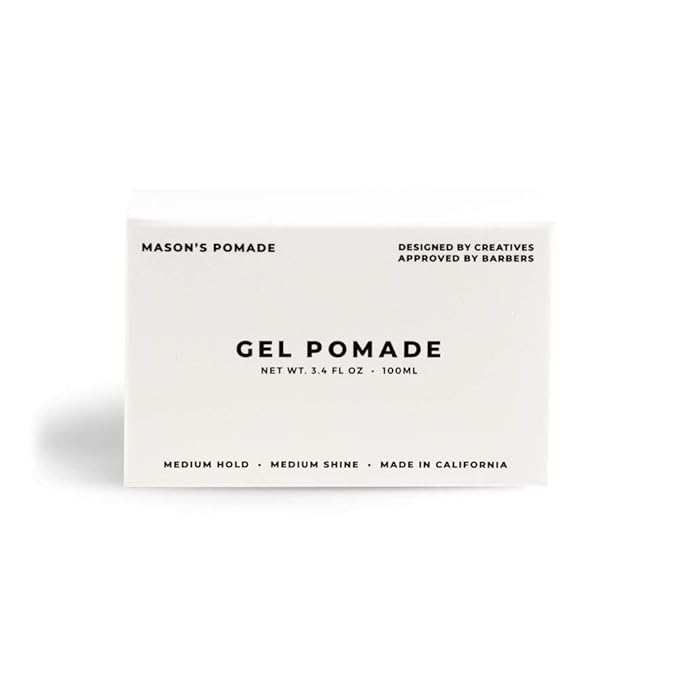 Mason's Gel Pomade for Men - Barber Approved Quality Water-Based Hair Gel Pomade - Medium-Strong Hold with Subtle Shine - Washes Out Easily - Great for Pomps, Undercuts & Side Parts - 3.4oz