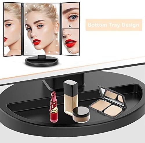 Trifold Makeup Mirror Vanity Mirror with Lights,1X 2X 3X Magnification,Touch Control,Adjustable Rotation,Dual Power Supply,Portable Travel Cosmetic Mirror,Birthday Gifts for Women,Teengirls