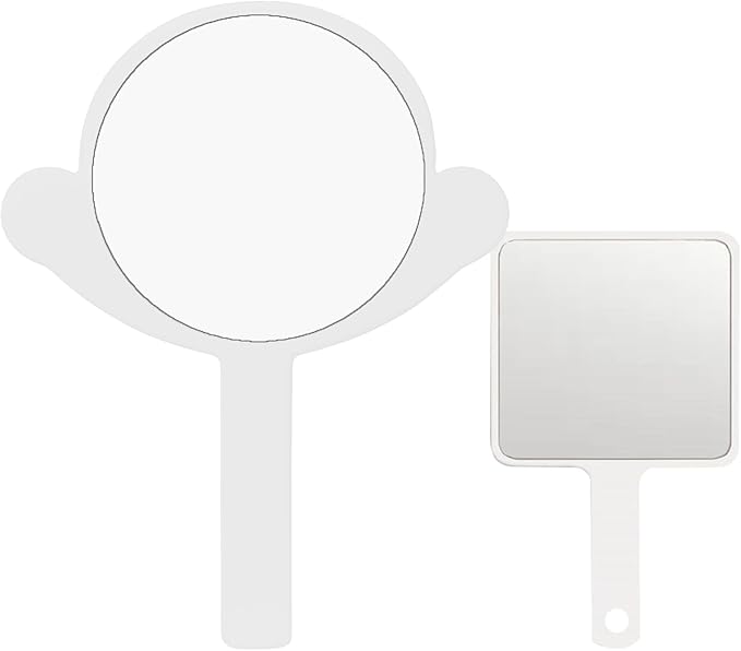 Hand Mirror for Men, 2 Pcs Salon Barber Hairdressing Hand Mirrors with Handle, Multi-Purpose Compact Travel Makeup Mirror, Big + Small Personal Bathroom Mirror (White, 7.09" Lx 9.06" W)