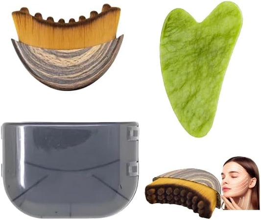 Lymphatic Contour Face Brush- Dry Drainage Facial and Neck Massage Brusher with Gua Sha Tool, Soft Bristle Massager Gift for Women and Girls (Brown)