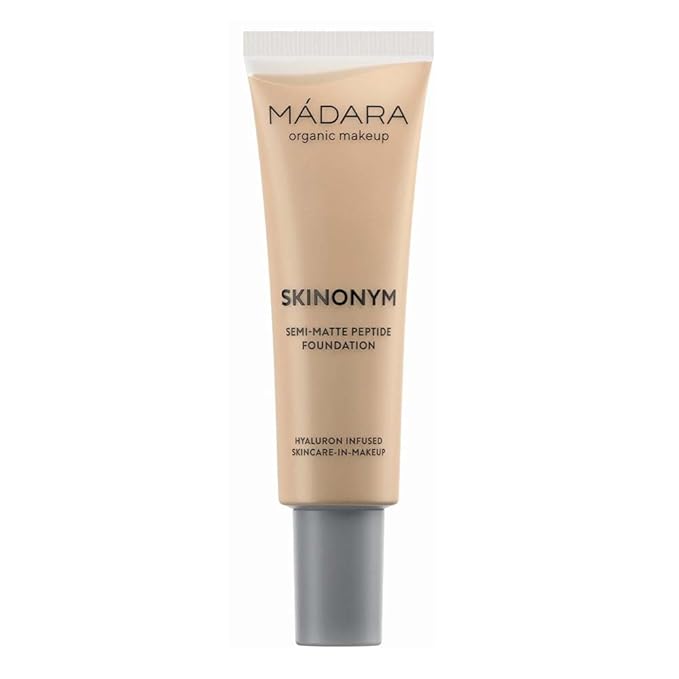 MÁDARA Organic Skincare |SKINONYM Semi-Matte Peptide Foundation, #35 TRUE BEIGE, 30ml – Boosted by collagen-supporting peptides, Semi-matte finish, Adapts to the skin's texture, Ecocert certified.