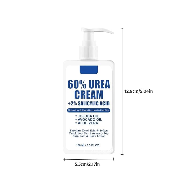 60% Urea Cream for Feet, Urea Foot Hand Cream Knees Heel for Dry Cracked with 2% Salicylic Acid Hydrates & Nourish Foot Care for Softening and Moisturizing Smoothing Skin Women Men Lotion 5.3oz