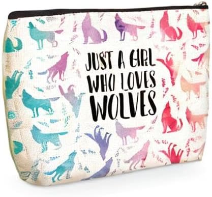 Jealance Cute Watercolor Wolf Makeup Bag Wolf Gifts Cosmetic Travel Bag Wolfs Party Favors Stuff Decor for Wolf Lovers Breeder Women Girls Sister Best Friend Funny Skincare Bags for Christmas Birthday