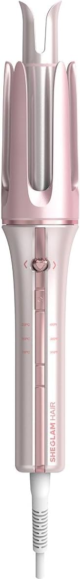 SHEGLAM Pink Curling Iron Automatic Gift for Woman (Pink, 1.25 inch) Cupid's Charm One-Touch Instant Curler