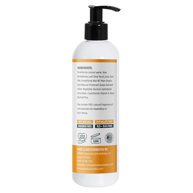Tallow & Goat Milk Body Lotion, dry, Sensitive Skin, moisturizier Lotion - tallow for skin cream, Soothes Dry skin, Goat Milk face and body Moisturizer - Handmade lotion (12oz SANDALWOOD VANILLA)