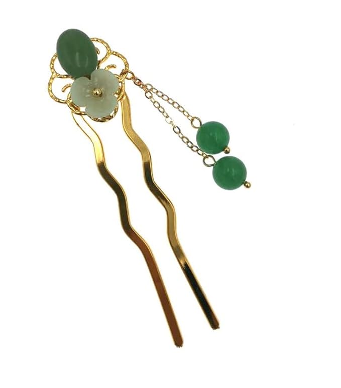 Jade Flower Hair Pins Women Girls Hair Stick,Retro Hanfu U Shape Chopsticks Hair Styling Hair Making Accessories Headwear 3.5inch