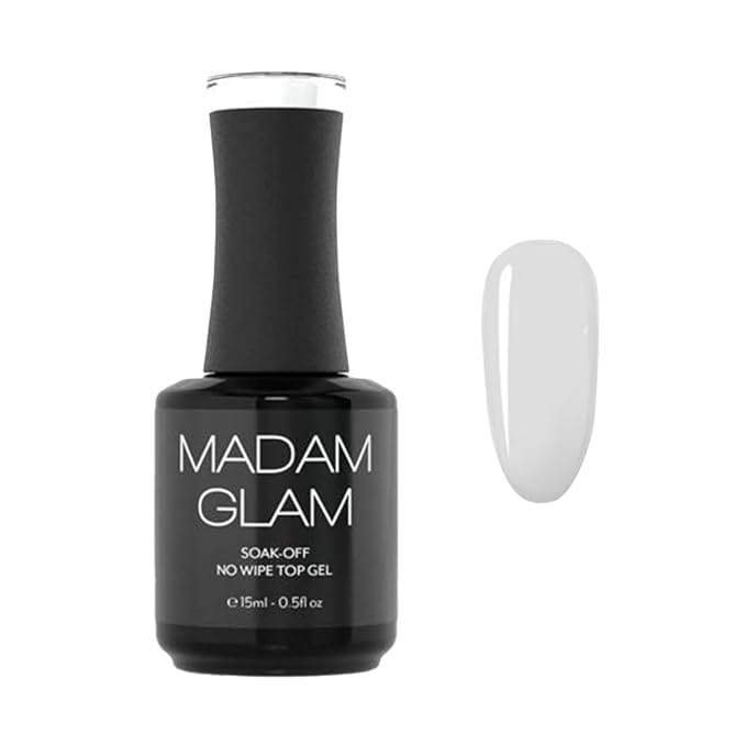 Madam Glam - No Wipe Top Coat 15 ml | 0.5 fl oz - Infinite Shine, No Sticky Residue - UV/LED lamp - Vegan, Cruelty-Free and Hema-Free