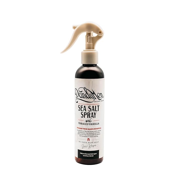 DandyMen Sea Salt Spray for Men – Lightweight Texture, Volume, and Flexible Hold Hair Texture Spray with Epsom Salt & Pro-Vitamin B5 (8.45 oz, Tobacco Vanilla)